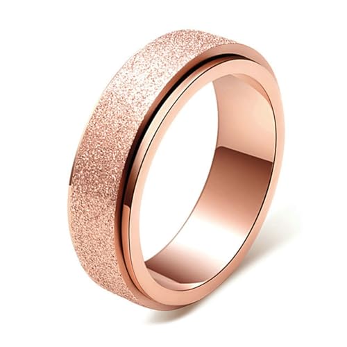Calefee Antistressringe Drehbar, Hochzeit Ring Damen Schlicht Bandring Breit 6 mm Roségold Matt Drehbar, Größe 60 von Calefee