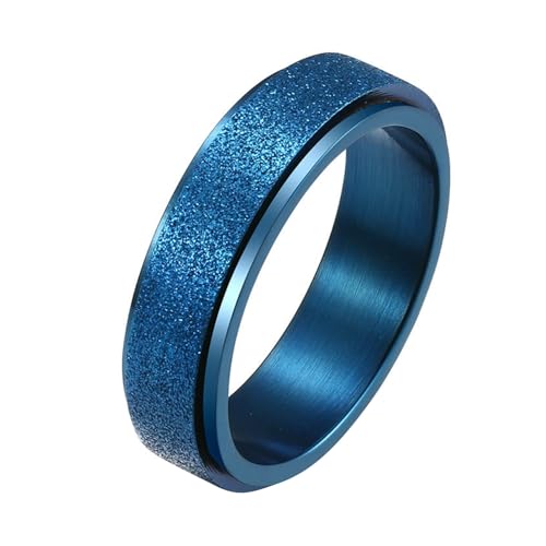 Calefee Antistressringe Drehbar Damen, Ringe Herren Edelstahl Verlobungsring Bandring Breit 6 mm Blau Matt Drehbar, Größe 62 von Calefee