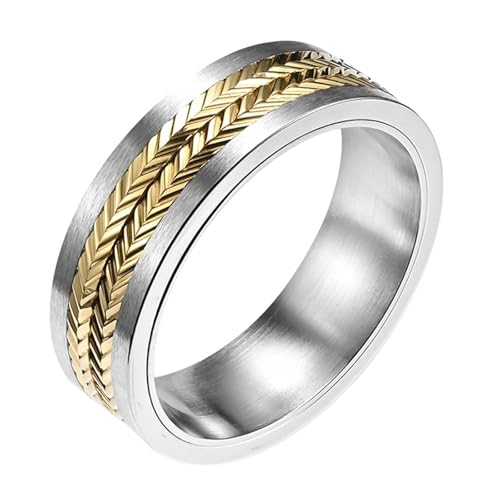 Calefee Antistressringe Edelstahl, Hochzeit Ring Damen Schlicht Bandring Breit 7 mm Matt Gebürstet mit Drehbarm Weizen, Größe 60 von Calefee