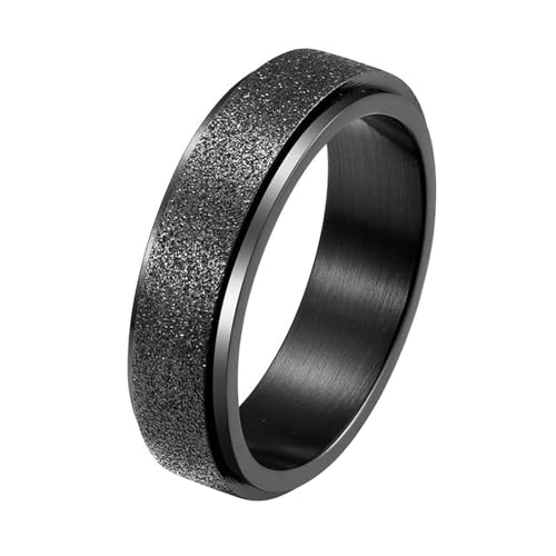 Calefee Antistressringe Edelstahl, Verlobungsring Herren Schlicht Bandring Breit 6 mm Schwarz Matt Drehbar, Größe 67 von Calefee