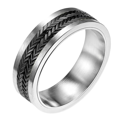 Calefee Antistressringe Edelstahl Damen, Hochzeit Ringe Schlicht Ehering Bandring Breit 7 mm Matt Gebürstet mit Drehbarm Weizen, Größe 65 von Calefee