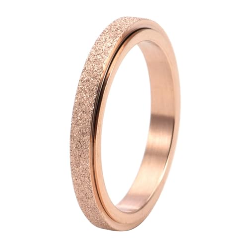 Calefee Antistressringe Edelstahl Damen, Verlobungsring Damen Schlicht Schmal Personalisiert Bandring Drehbar Matt Roségold 3 mm Breit, gr. 52 von Calefee