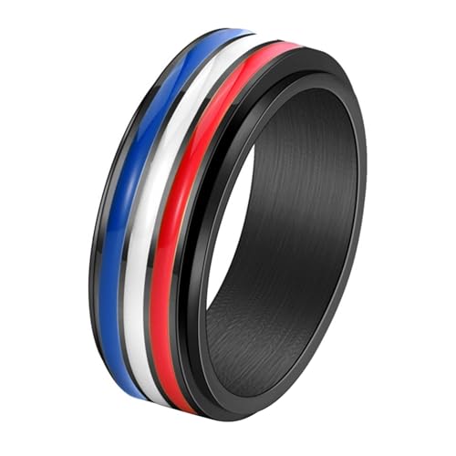 Calefee Anxiety Ring Damen Anti Stress, Ring Personalisiert Herren Edelstahl Regenbogen Bandring Drehbar Breit 8 mm, Größe 54 von Calefee