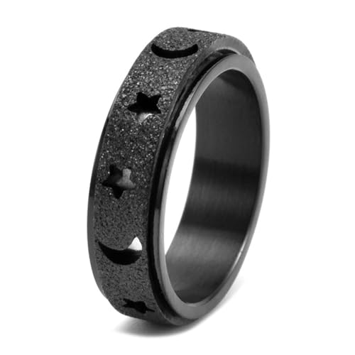 Calefee Anxiety Ring Edelstahl Anti Stress, Ehering Herren Einzeln Schlicht Bandring Matt mit Mond Und Stern Breit 6 mm Rehbar, Größe 67 von Calefee