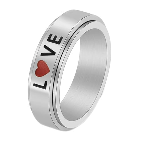Calefee Anxiety Ring Edelstahl Anti Stress, Ringe mit Gravur für Freundinnen Edelstahl Bandring Breit 6 mm Drehbar mit Gravur Love, gr. 60 von Calefee