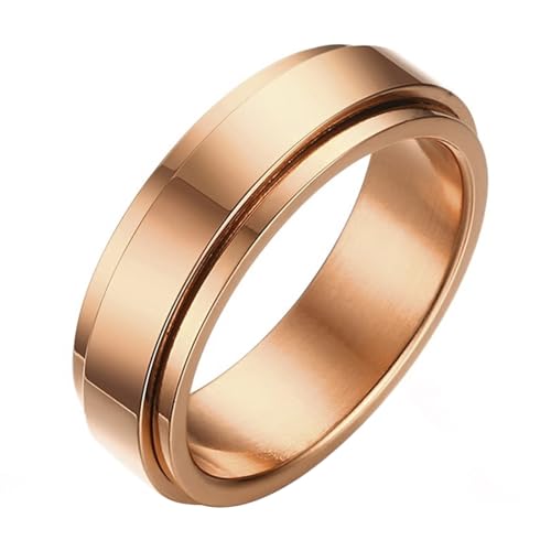 Calefee Drehring Damen Anti Stress, Verlobungsring Mann Edelstahl Schlicht Bandring Breit 6 mm Drehbar Roségold, gr. 57 von Calefee