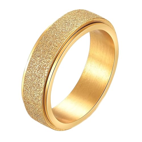 Calefee Drehring Edelstahl Anti Stress, Ring Schlicht Damen Eheringe Bandring Breit 6 mm Drehbar Matt Gold, Größe 47 von Calefee