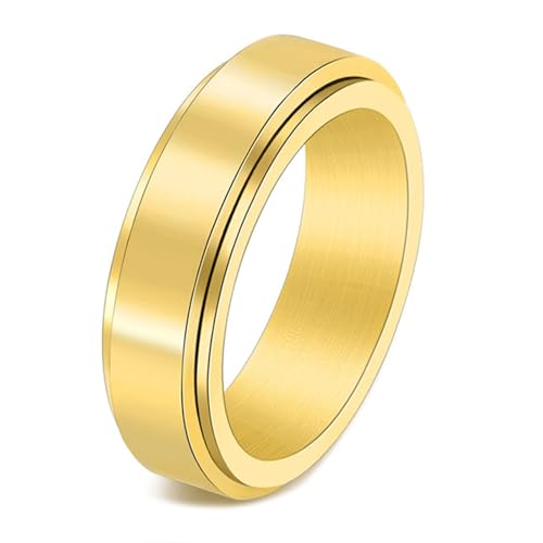 Calefee Drehring Edelstahl Anti Stress, Verlobungsring Herren mit Gravur Edelstahl Bandring Drehbar Gold 6 mm Breit, Größe 49 von Calefee