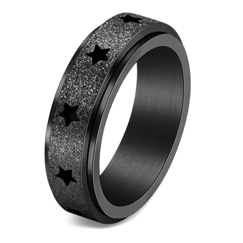 Calefee Drehring Edelstahl Damen Anti Stress, Eheringe Herren Einzeln Schlicht Schwarzes Bandring Matt Drehbar mit Stern 6 mm Breit, Größe 60 von Calefee