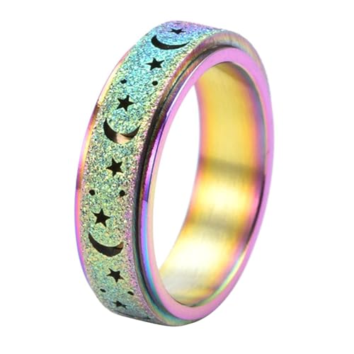 Calefee Drehring Herren Anti Stress, Hochzeit Ring Damen Schlicht Bandring Matt Drehbar Breit 6 mm Regenbogen, gr. 60 von Calefee