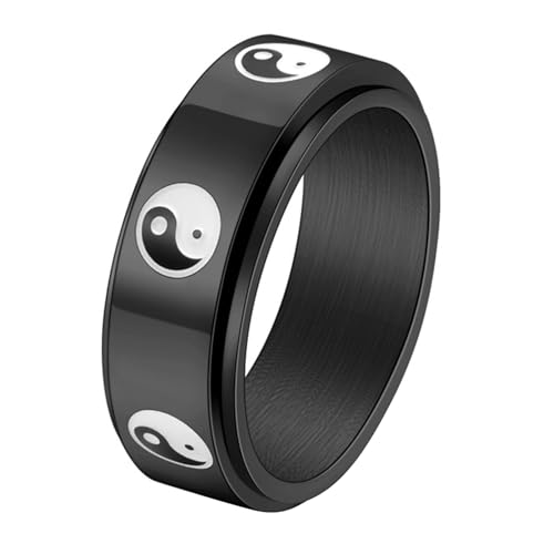 Calefee Drehring Herren Anti Stress, Personalisierte Ringe Damen Edelstahl Bandring Breit 8 mm Yin Yang Drehbar, gr. 52 von Calefee