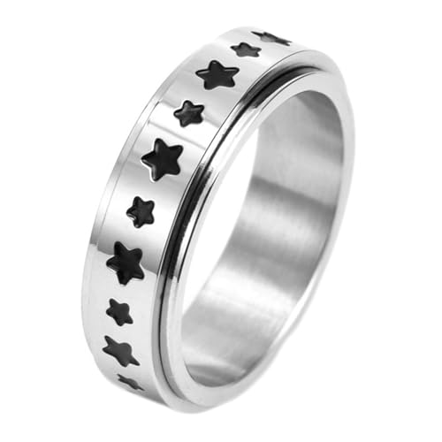Calefee Drehring Herren Anti Stress, Ringe Personalisiert Damen Edelstahl Drehbar Sternband 6 mm Breit, Größe 60 von Calefee