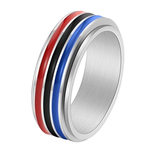 Calefee Drehring Herren Anti Stress, Ringe mit Gravur für Frauen Edelstahl Regenbogen Bandring Drehbar Breit 8 mm, gr. 52 von Calefee