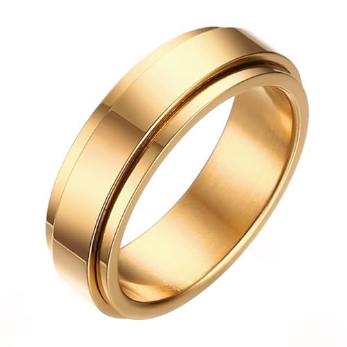 Calefee Drehringe Damen Anti Stress, Ring für Herren Edelstahl Eheringe Bandring Breit 6 mm Drehbar Gold, Größe 49 von Calefee