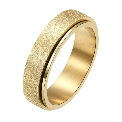 Calefee Drehringe Damen Anti Stress, Ringe Edelstahl Männer Verlobungsring Bandring Breit 6 mm Gold Matt Drehbar, gr. 52 von Calefee