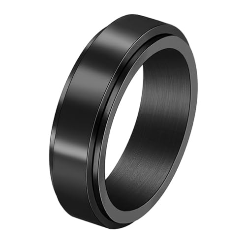 Calefee Drehringe Männer Anti Stress, Ehering Damen Einzeln Edelstahl Schwarzer Bandring 6 mm Breit Drehbar, gr. 57 von Calefee