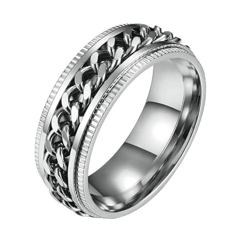 Calefee Drehringe Männer Anti Stress, Ring für Herren Edelstahl Eheringe Personalisiert Bandring Breit 8 mm mit Drehbarr Kette, Größe 54 von Calefee