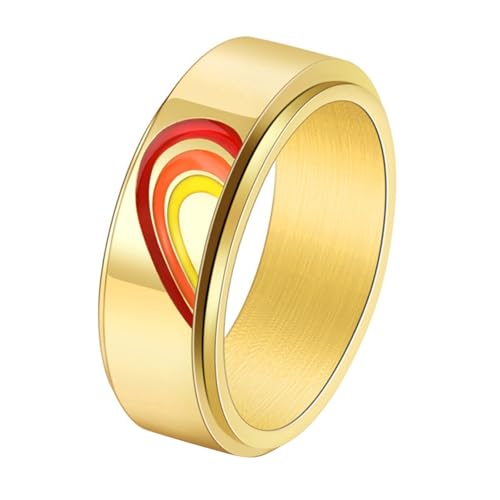 Calefee Drehringe Männer Anti Stress, Ringe mit Gravur für Frauen Edelstahl Bandring Breit 8 mm Drehbar mit Halbes Herz, Größe 67 von Calefee