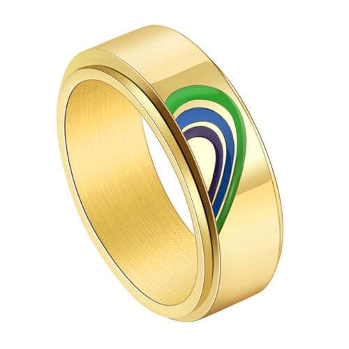 Calefee Drehringe für Damen Anti Stress, Ringe Personalisiert Herren Edelstahl Bandring Breit 8 mm Drehbar mit Halbes Herz, Größe 67 von Calefee