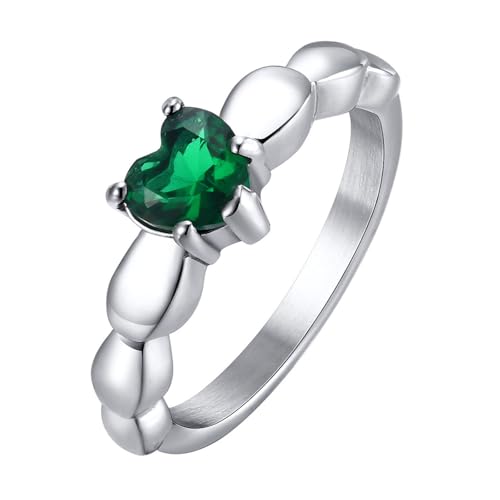 Calefee Ehering Damen Einzeln Schlicht, Damen Ring Edelstahl Verlobungsring Herzform mit Zirkonia, Größe 54 von Calefee