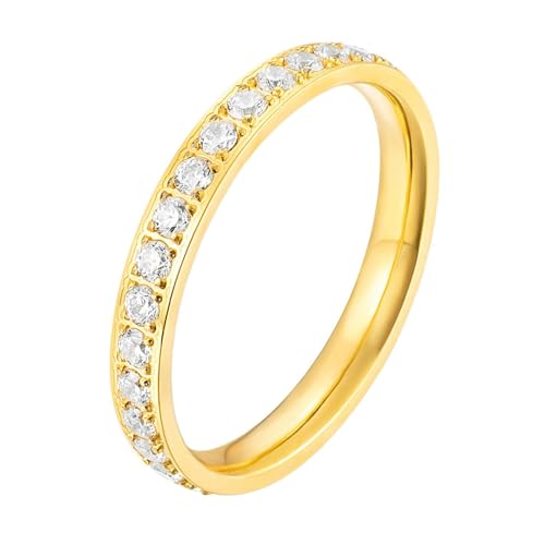 Calefee Ehering Damen Einzeln Schlicht, Edelstahlringe Damen Verlobungsring Ewigkeitsring Breit 3 mm Gold, gr. 49 von Calefee