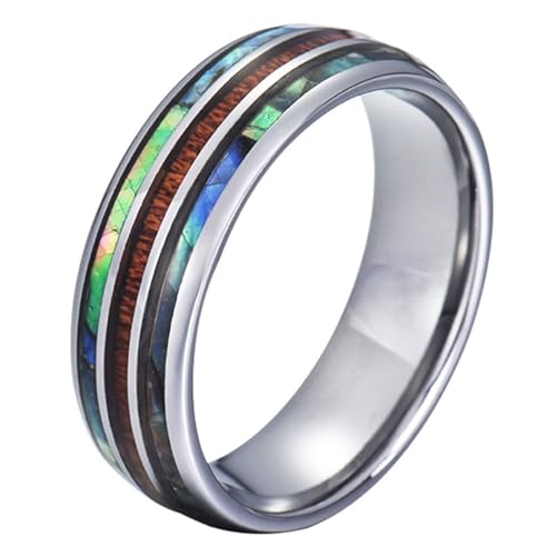 Calefee Ehering Damen Einzeln Schlicht, Männer Ringe Edelstahl Personalisiert 8 mm Breit Holzring mit Perlmutt, Größe 62 von Calefee