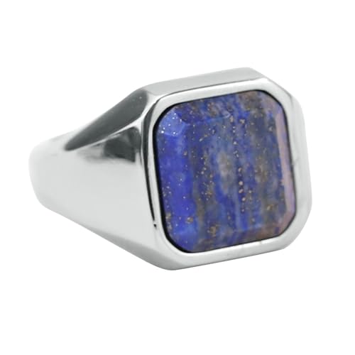 Calefee Ehering Damen Einzeln Schlicht, Männer Ringe Edelstahl Verlobungsring 22 mm Siegelring mit Lapislazuli, gr. 62 von Calefee