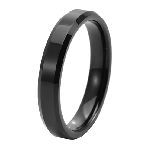 Calefee Ehering Damen Einzeln Schlicht, Ring Herren Wolfram Personalisiert Bandring Schwarz 4 mm Breit mit Abgeschrägter Kante, gr. 65 von Calefee