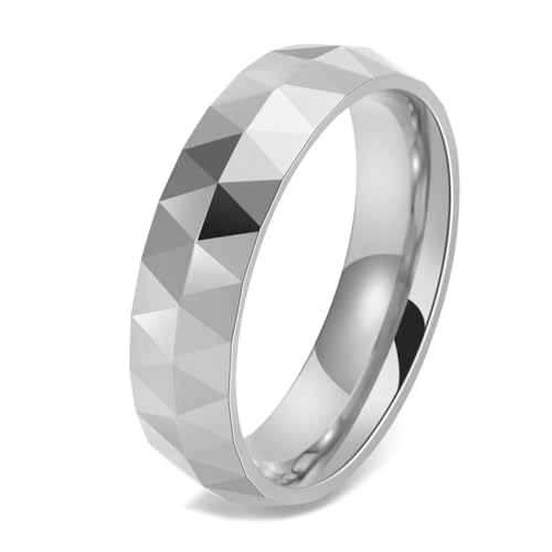 Calefee Ehering Damen Einzeln Schlicht, Ringe Wolframcarbid Herren Verlobungsring Bandring Breit 6 mm Facettiert, Größe 65 von Calefee