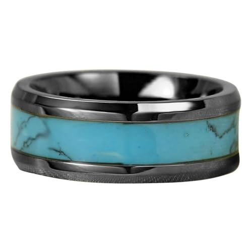 Calefee Ehering Herren Einzeln Schlicht, Edelstahlring Damen Verlobungsring Bandring Breit 8 mm mit Türkis, gr. 65 von Calefee
