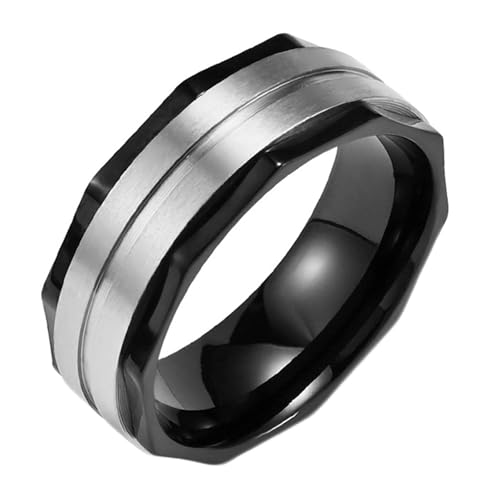 Calefee Ehering Herren Einzeln Schlicht, Edelstahlringe Herren Verlobungsring Bandring Breit 8 mm Matt Gebürstet mit Rille, gr. 65 von Calefee