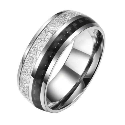 Calefee Ehering Herren Einzeln Schlicht, Ring für Herren mit Gravur Edelstahl Bandring Breit 8 mm mit Carbon Und Metall, Größe 67 von Calefee