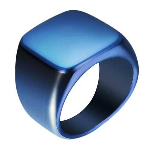 Calefee Ehering Herren Einzeln Schlicht, Ringe Herren Edelstahl Personalisiert Blaues Quadratisches Siegelring 18 mm Breit, gr. 70 von Calefee