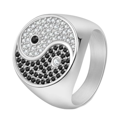 Calefee Ehering Herren Einzeln Schlicht, Verlobungsring Herren Edelstahl Personalisiert 20 mm Breit Yin Yang Siegelring mit Zirkonia, gr. 67 von Calefee