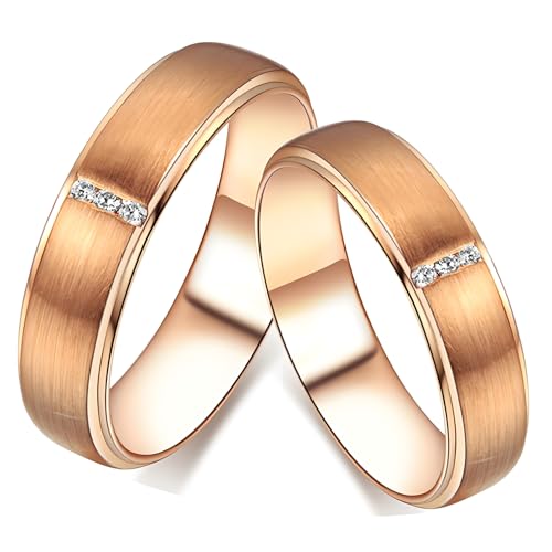 Calefee Ehering Paar für Mann und Frau, Ringe Paar Rosegold 585 Verlobungsringe mit Moissanit, Trauringe Herren und Damen Gr. 47 bis 70 von Calefee