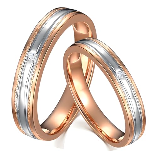 Calefee Ehering Paar für Mann und Frau, Trauringe Bicolor Gold 585 Paarpreis mit Moissanit, Hochzeit Ringe Herren und Damen Größe 47 bis 70 von Calefee