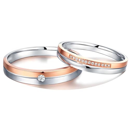 Calefee Ehering Paar für Mann und Frau, Verlobungsringe Bicolor Rosegold 750 mit Moissanit, Trauringe Herren und Damen Gr. 47 bis 70 von Calefee