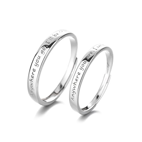 Calefee Ehering Set Silber 999, Personalisierte Ringe Verstellbar Offener Ring Polierter Bandring mit Spruch von Calefee