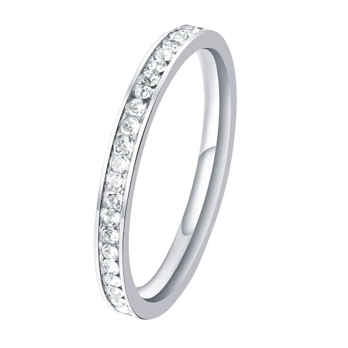 Calefee Eheringe Damen Einzeln Schlicht, Edelstahlring Damen Verlobungsring Ewigkeitsring 2 mm Breit, Größe 52 von Calefee