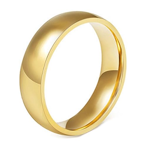 Calefee Eheringe Damen Einzeln Schlicht, Männer Ringe Edelstahl Verlobungsring Bandring Breit 6 mm Breit Gold, gr. 62 von Calefee