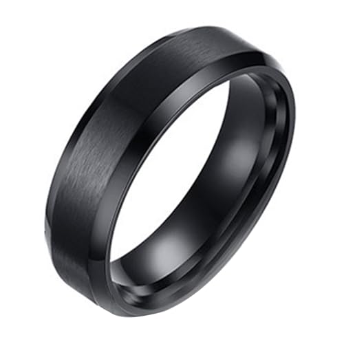 Calefee Eheringe Damen Einzeln Schlicht, Männer Ringe Edelstahl Verlobungsring Bandring Matt Gebürstet Schwarz 6 mm Breit, gr. 62 von Calefee