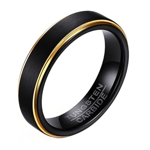 Calefee Eheringe Damen Einzeln Schlicht, Ring Wolfram Herren Verlobungsring Bandring Breit 5 mm Matt Gebürstet Schwarzgold, gr. 65 von Calefee