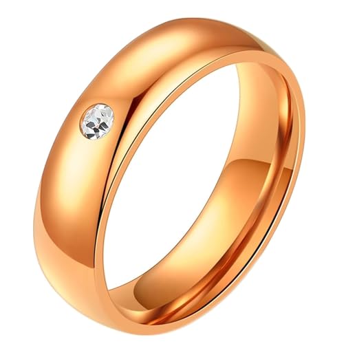 Calefee Eheringe Damen Einzeln Schlicht, Ringe Herren Edelstahl Personalisiert Bandring Breit 5 mm Roségold mit Zirkonia, Größe 57 von Calefee