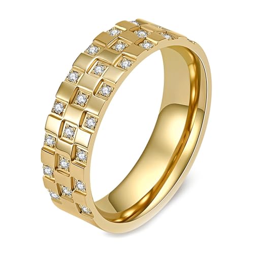 Calefee Eheringe Damen Einzeln Schlicht, Trauringe Edelstahl für Herren Bandring Breit 6 mmr Gold mit Zirkonia, gr. 65 von Calefee