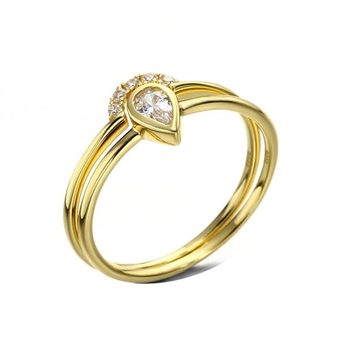 Calefee Eheringe Echt Gold 375, Damen Ringe 2er Set mit Zirkonia Birnenform, Echtschmuck 9k größe 61 (19.4) von Calefee