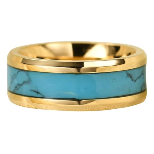 Calefee Eheringe Herren Einzeln Schlicht, Edelstahl Ringe Damen Verlobungsring Bandring Breit 8 mm mit Türkis, gr. 49 von Calefee