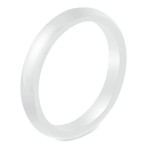 Calefee Eheringe Herren Einzeln Schlicht, Keramik Ring Weiss Verlobungsring Bandring Breit 3 mm, Größe 62 von Calefee