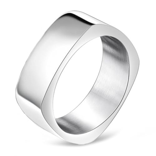 Calefee Eheringe Herren Einzeln Schlicht, Ring Herren Edelstahl Personalisiert Quadratisches Bandring Breite 7,4 mm, Größe 57 von Calefee