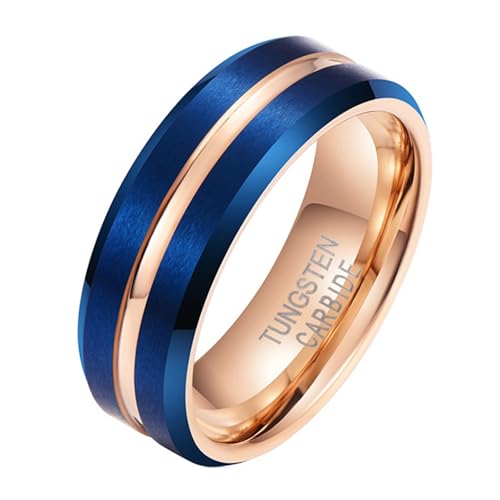 Calefee Eheringe Herren Einzeln Schlicht, Ring Herren Wolfram Personalisiert Bandring Matt Gebürstet Zweifarbig 8 mm Breit mit Rille, Größe 49 von Calefee