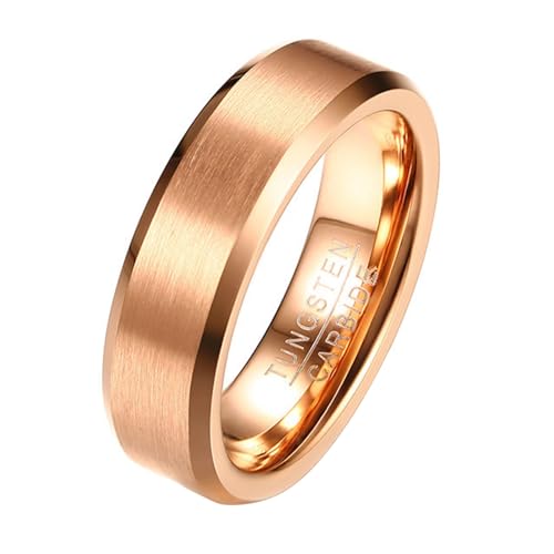 Calefee Eheringe Herren Einzeln Schlicht, Ring Personalisierbar Damen Wolfram Bandring Breit 6 mm Roségold Gebürstet, gr. 57 von Calefee